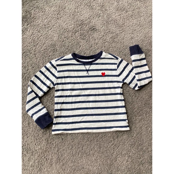 Girls GAP navy/white striped crewneck with heart, size M (8) - Picture 1 of 8